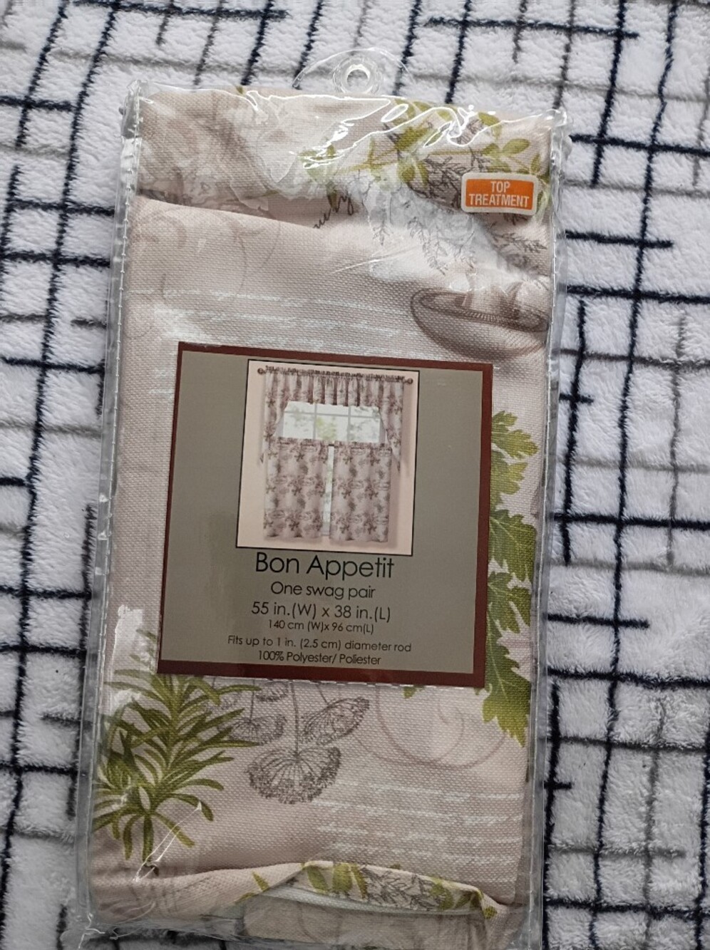 55x38 Bon Appetit Bed Bath & Beyond Mushroom Tan Swag TOPPER ONLY -NEW